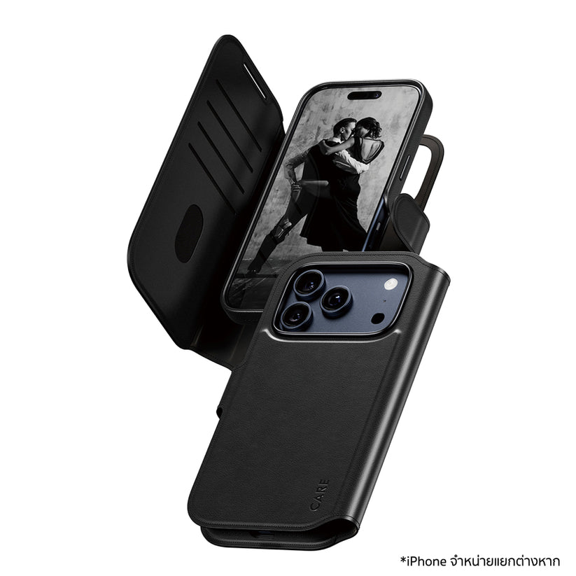 เคสไอโฟน Tango Two-in-One Wallet สำหรับ iPhone 17 Pro สี Black ใส่บัตร 4 ใบ แบรนด์ CARE by PanzerGlass
