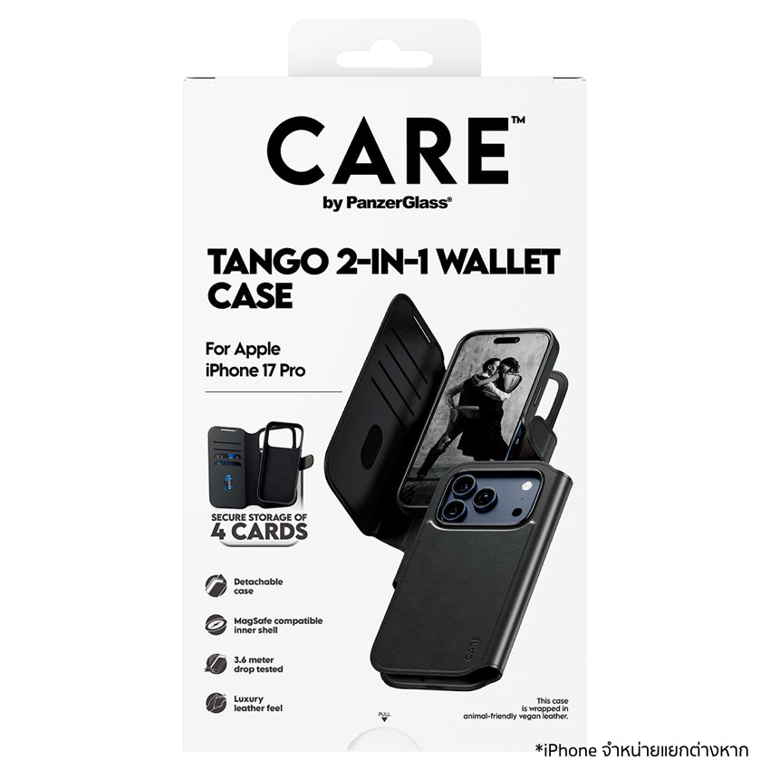 เคสไอโฟน Tango Two-in-One Wallet สำหรับ iPhone 17 Pro สี Black กันกระแทก 3.6 ฟุต แบรนด์ CARE by PanzerGlass