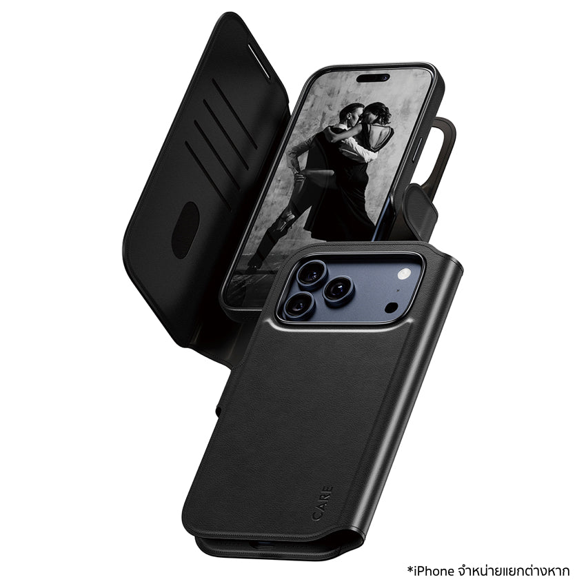 เคสไอโฟน Tango Two-in-One Wallet สำหรับ iPhone 17 Pro Max สี Black ใส่บัตร 4 ใบ แบรนด์ CARE by PanzerGlass