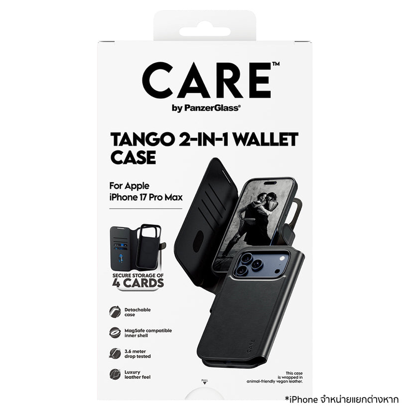 เคสไอโฟน Tango Two-in-One Wallet สำหรับ iPhone 17 Pro Max สี Black กันกระแทก 3.6 ฟุต แบรนด์ CARE by PanzerGlass