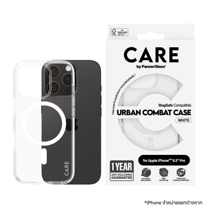 เคสไอโฟน Flagship รองรับ MagSafe สำหรับ iPhone 16 Pro สี White จากแบรนด์ CARE by PanzerGlass