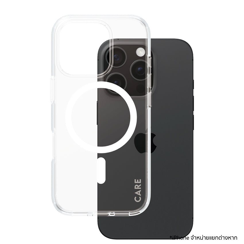 เคสไอโฟน Flagship รองรับ MagSafe สำหรับ iPhone 16 Pro สี White ดีไซน์ใส จากแบรนด์ CARE by PanzerGlass