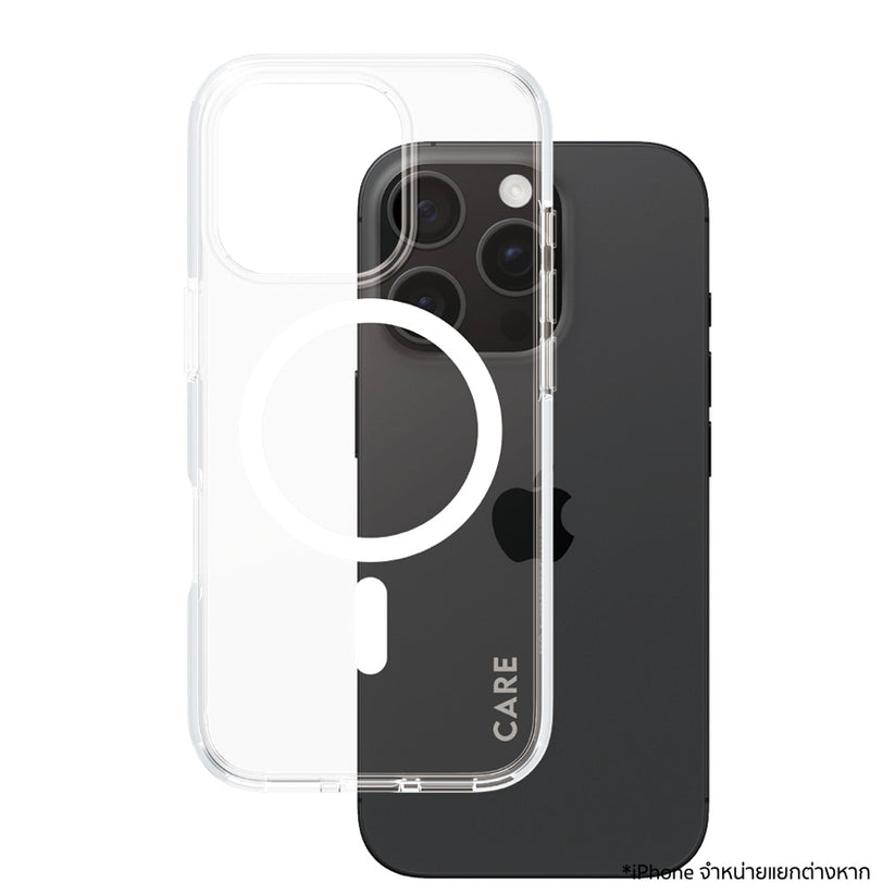 เคสไอโฟน Flagship รองรับ MagSafe สำหรับ iPhone 16 Pro สี White ดีไซน์ใส จากแบรนด์ CARE by PanzerGlass