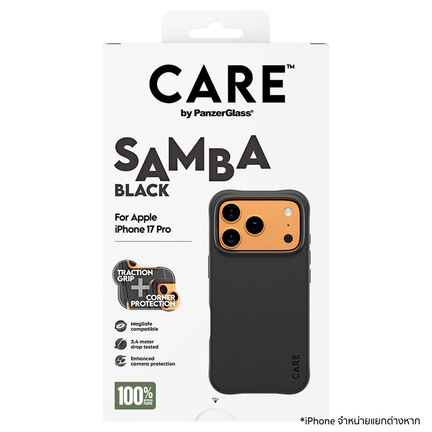 เคสไอโฟน Samba รองรับ MagSafe สำหรับ iPhone 17 Pro สี Black กันกระแทก 2.4 เมตร แบรนด์ CARE by PanzerGlass