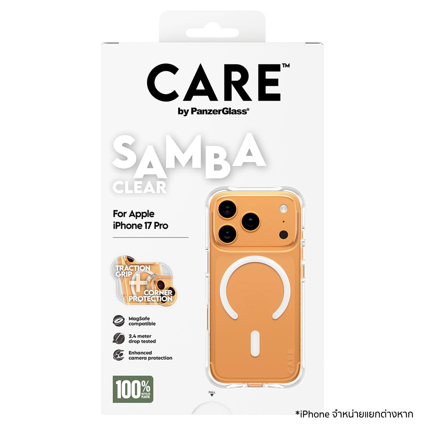 เคสไอโฟน Samba รองรับ MagSafe สำหรับ iPhone 17 Pro สี Transparent กันกระแทก 2.4 เมตร แบรนด์ CARE by PanzerGlass