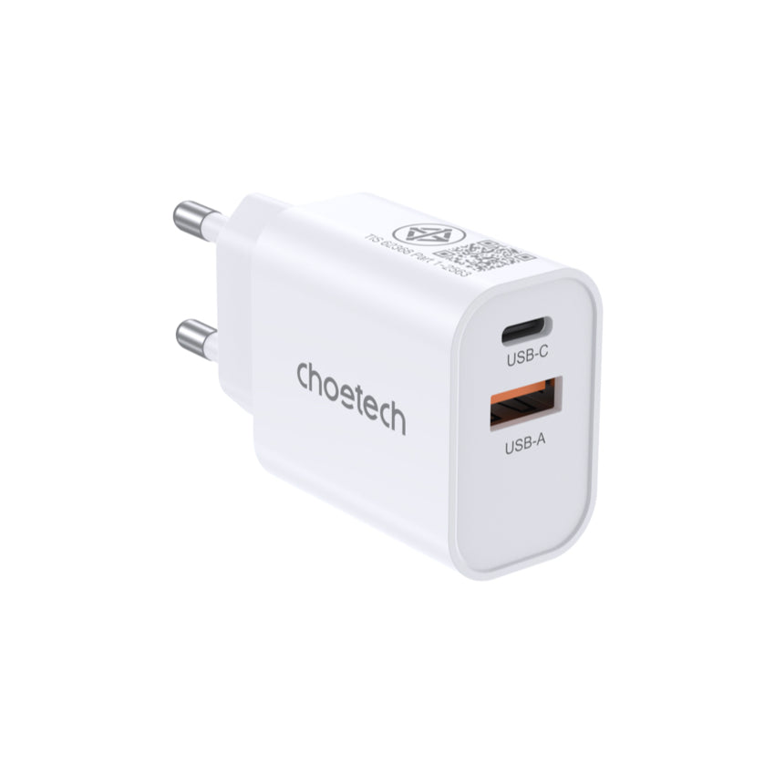 Choetech Dual USB-A and USB-C ports PD 30W TH Plug -White
