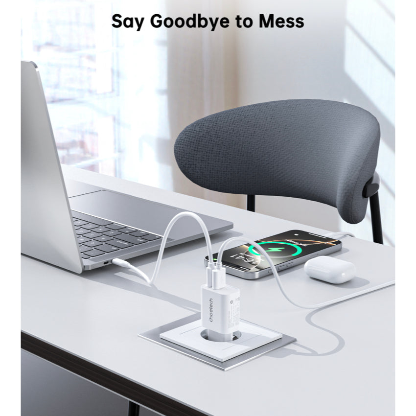 Choetech Dual USB-A and USB-C ports PD 30W TH Plug -White