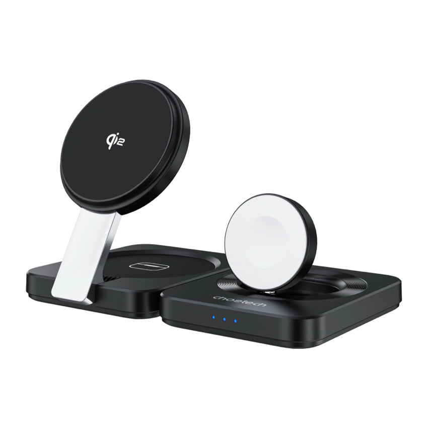 แท่นชาร์จชาร์จไร้สาย Choetech Qi2 3 in 1 Travel รองรับกำลังไฟ 15W สี Black