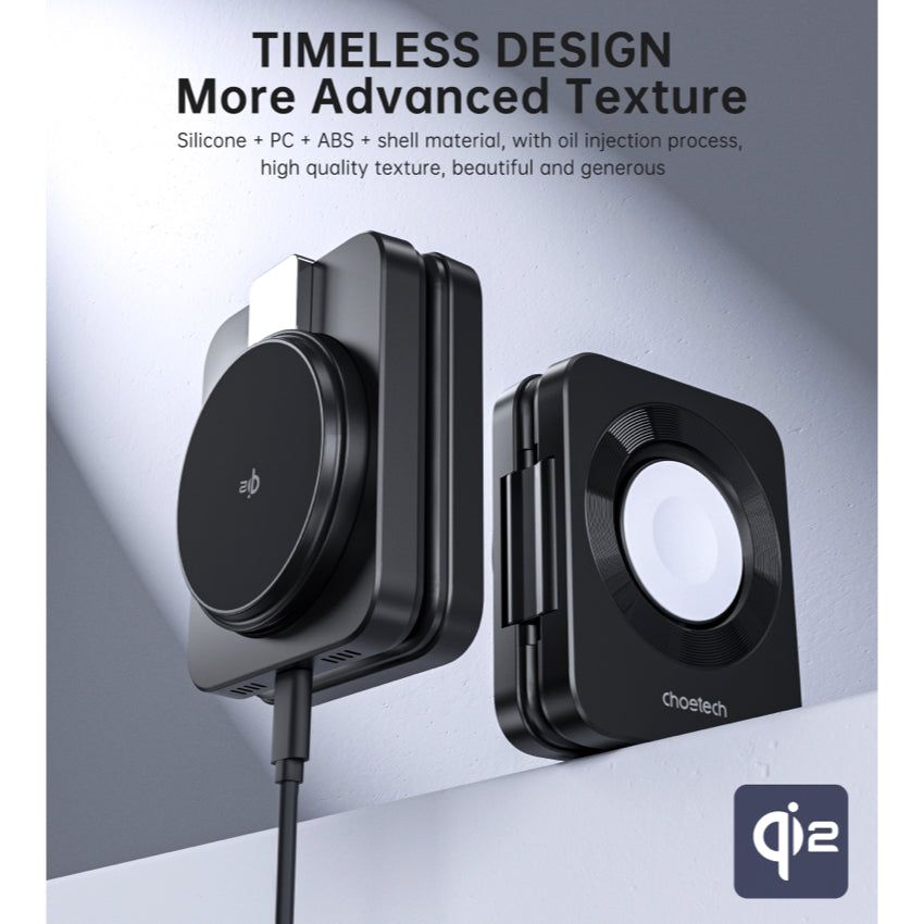 แท่นชาร์จชาร์จไร้สาย Choetech Qi2 3 in 1 Travel รองรับกำลังไฟ 15W สี Black