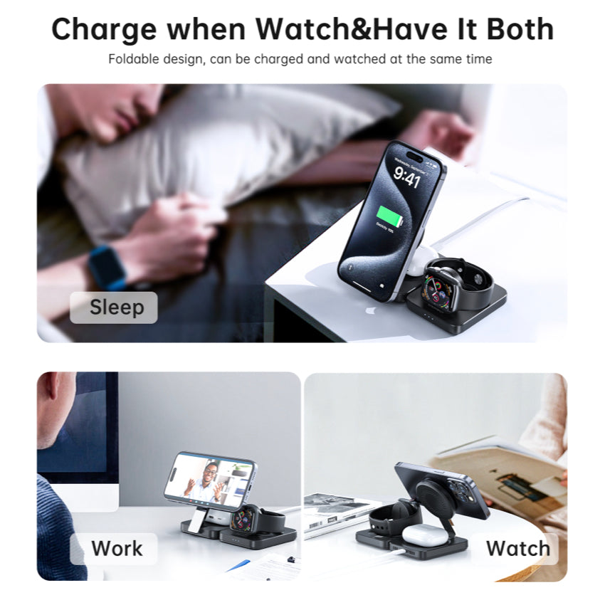 แท่นชาร์จชาร์จไร้สาย Choetech Qi2 3 in 1 Travel รองรับกำลังไฟ 15W สี Black