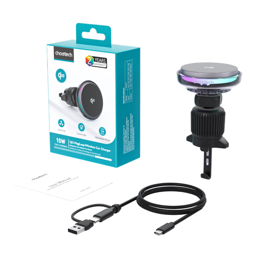 Choetech Qi2 MagLeap Car Wireless Charger 15W- Black