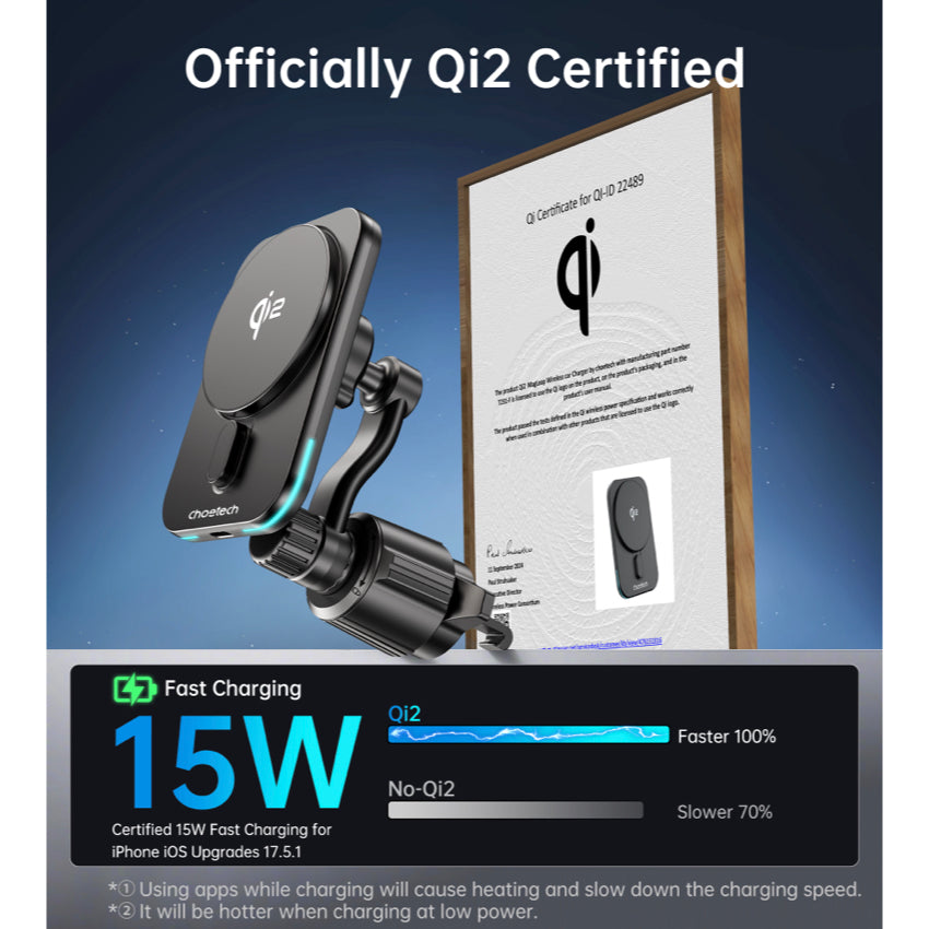 Choetech Qi2 Magnetic Car Wireless Fast Charging 15W- Black