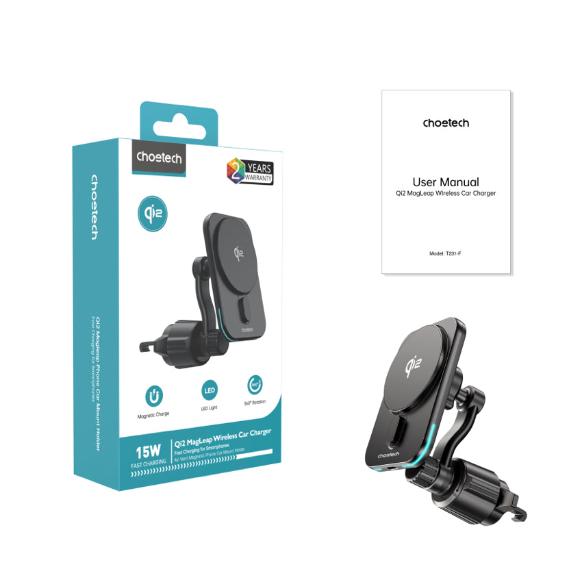 Choetech Qi2 Magnetic Car Wireless Fast Charging 15W- Black