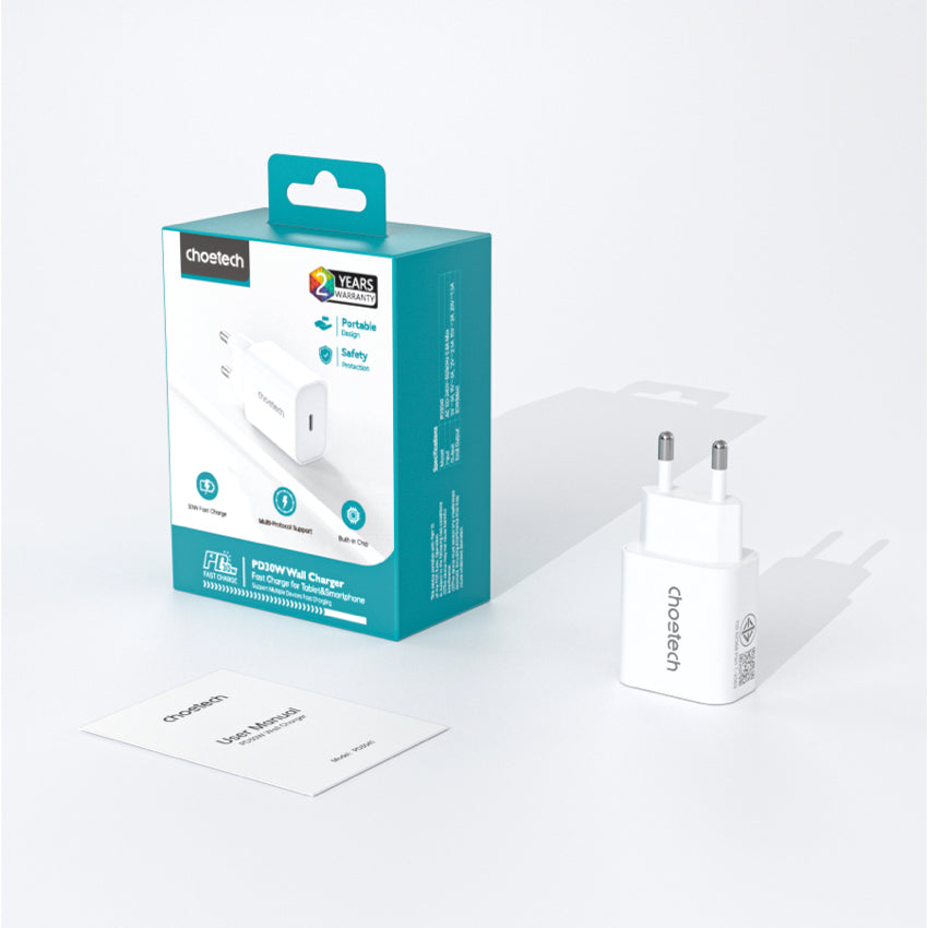 หัวชาร์จ Choetech USB-C Charge 30W (ปลั๊ก TH) สี White