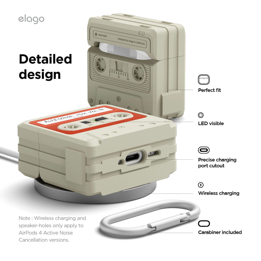 AirPods 4 Case Elago Cassette Tape - White/Red