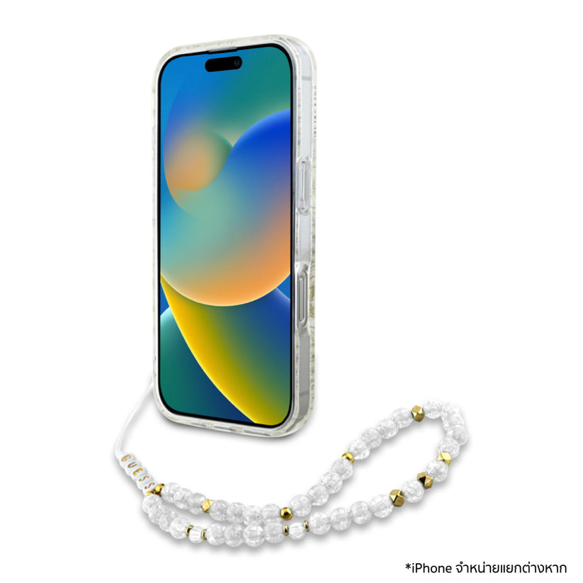เคสไอโฟน Flower Allover สำหรับ iPhone 16 Pro สี White สายคล้องลูกปัดสวยงาม จากแบรนด์ GUESS