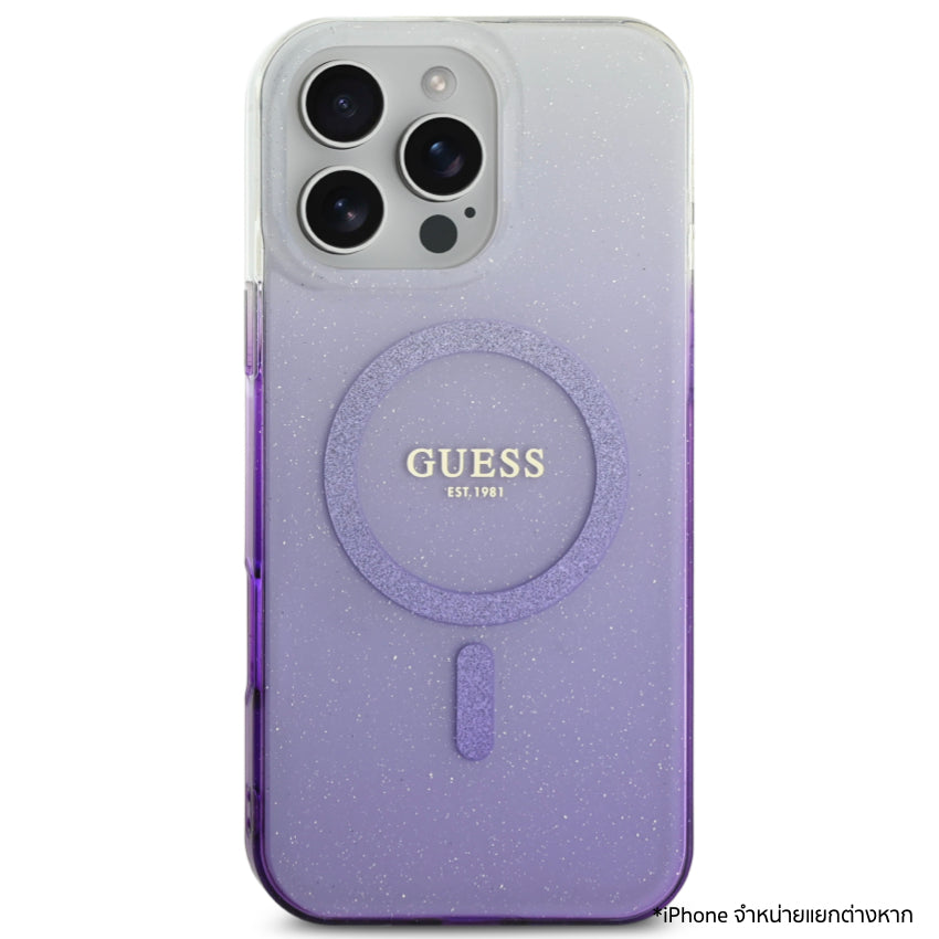 เคสไอโฟน Glitter Gradient รองรับ MagSafe สำหรับ iPhone 16 Pro Max สี Purple จากแบรนด์ GUESS