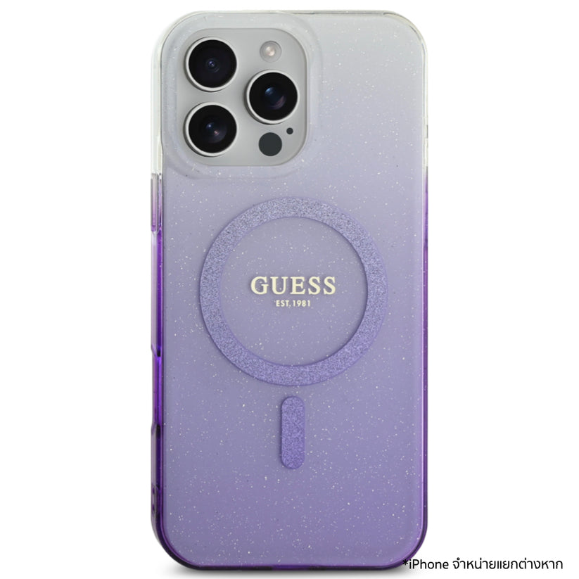 เคสไอโฟน Glitter Gradient รองรับ MagSafe สำหรับ iPhone 16 Pro Max สี Purple จากแบรนด์ GUESS