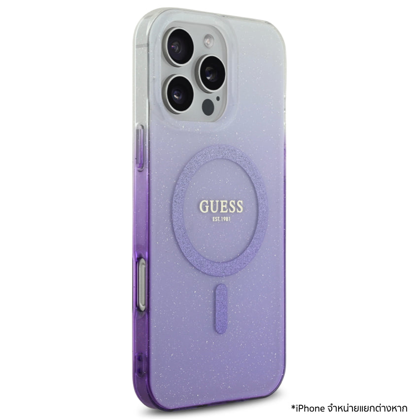 เคสไอโฟน Glitter Gradient รองรับ MagSafe สำหรับ iPhone 16 Pro Max สี Purple ป้องกันกระแทก จากแบรนด์ GUESS