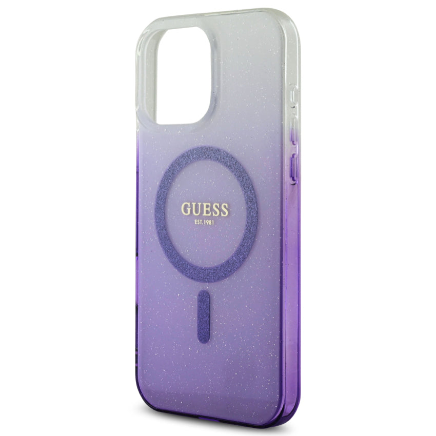 เคสไอโฟน Glitter Gradient รองรับ MagSafe สำหรับ iPhone 16 Pro Max สี Purple ดีไซน์ลํ้าสมัย จากแบรนด์ GUESS