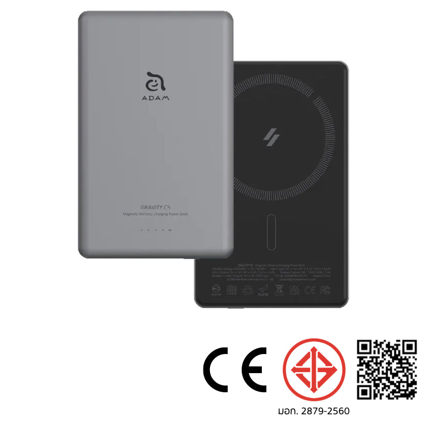 Adam Elements GRAVITY C5  Magnetic Slim Wireless Charging Power Bank 5K- Gray
