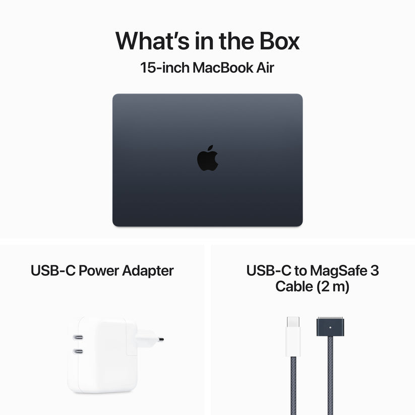 15-inch MacBook Air: Apple M3 chip with 8‑core CPU and 10‑core GPU, 256GB SSD - Midnight