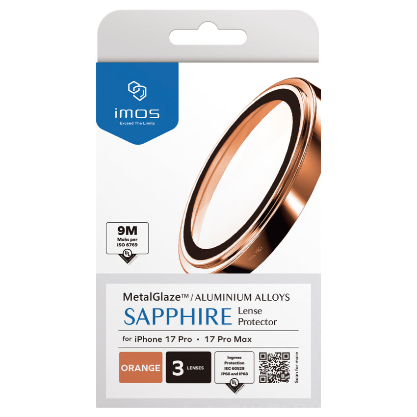 ฟิล์มกระจกป้องกันเลนส์ Sapphire Aluminum สำหรับ iPhone 17 Pro/17 Pro Max สี MetalGlaze Orange กันกระแทก แบรนด์ IMOS