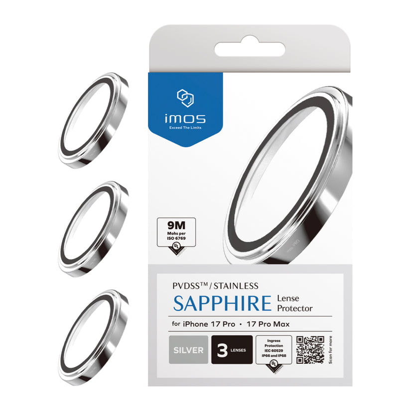 ฟิล์มกระจกป้องกันเลนส์ Sapphire Stainless สำหรับ iPhone 17 Pro / 17 Pro Max สี Silver แบรนด์ IMOS
