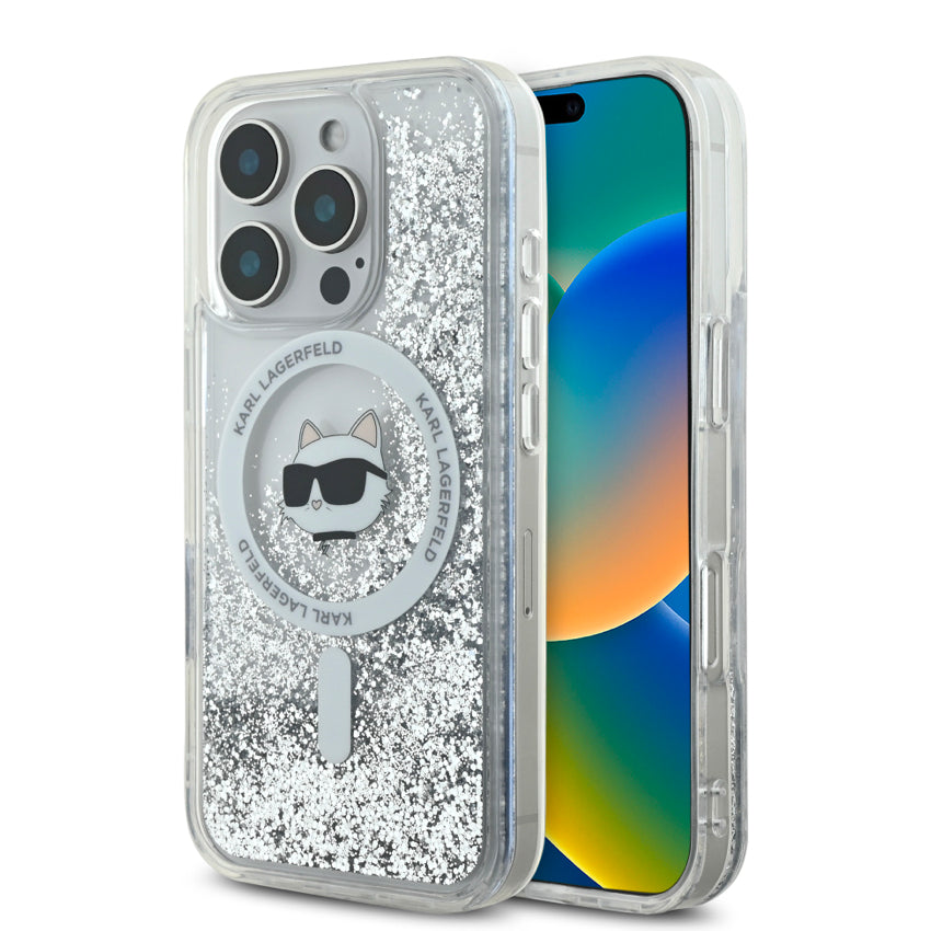เคส iPhone 16 Pro Karl Lagerfeld Choupette Head MagSafe Liquid Glitter สี Transparent