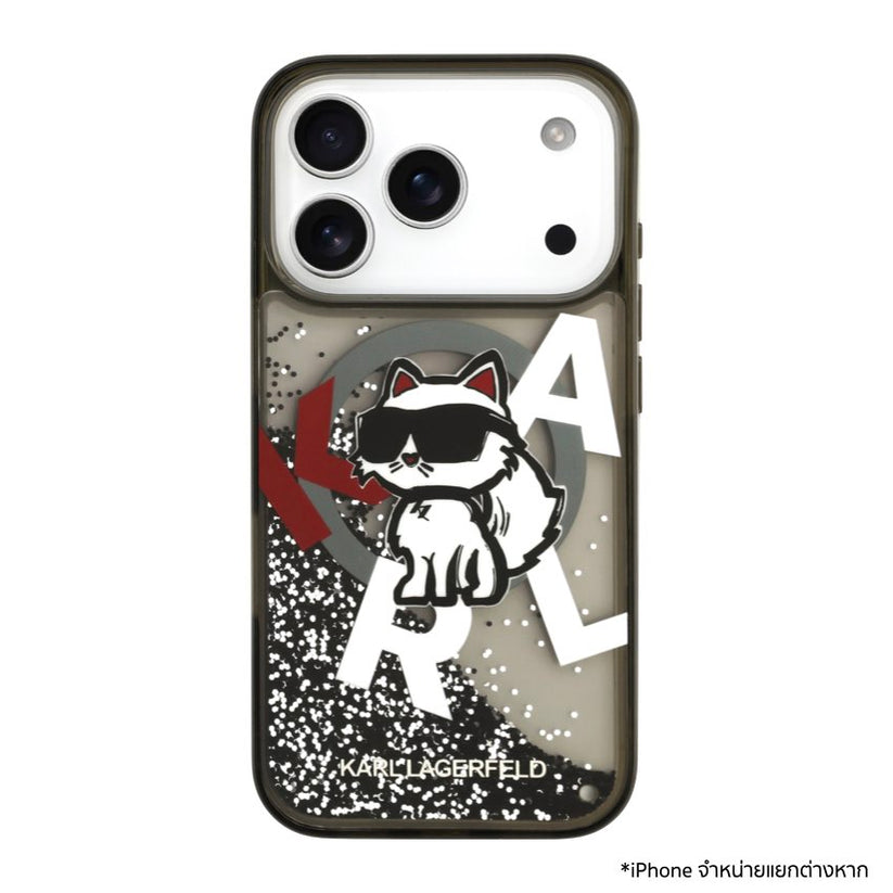 เคสกันกระแทก KARL Scattered Choupette Liquid Glitter MagSafe สำหรับ iPhone 17 Pro ดีไซน์หรูหรา ปกป้องรอบด้าน เข้าถึงพอร์ตง่าย รองรับชาร์จไร้สาย