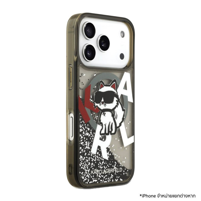 เคสกันกระแทก KARL Scattered Choupette Liquid Glitter MagSafe สำหรับ iPhone 17 Pro ดีไซน์หรูหรา ปกป้องรอบด้าน เข้าถึงพอร์ตง่าย รองรับชาร์จไร้สาย