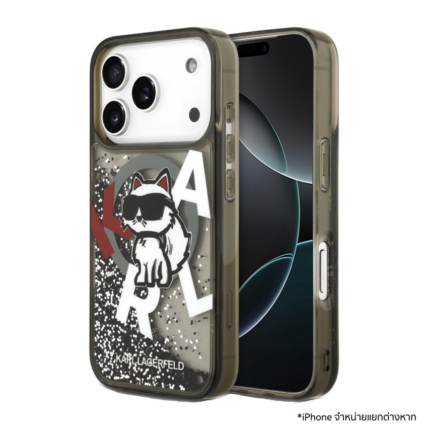 เคสกันกระแทก KARL Scattered Choupette Liquid Glitter MagSafe สำหรับ iPhone 17 Pro ดีไซน์หรูหรา ปกป้องรอบด้าน เข้าถึงพอร์ตง่าย รองรับชาร์จไร้สาย