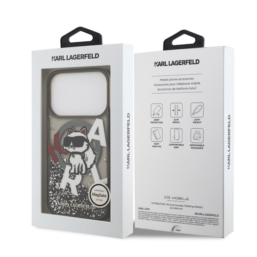 เคสกันกระแทก KARL Scattered Choupette Liquid Glitter MagSafe สำหรับ iPhone 17 Pro ดีไซน์หรูหรา ปกป้องรอบด้าน เข้าถึงพอร์ตง่าย รองรับชาร์จไร้สาย