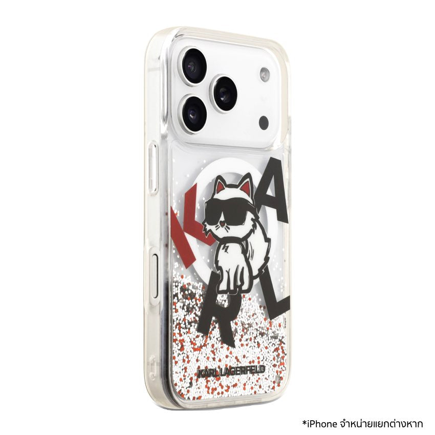 KARL Scattered Choupette Liquid Glitter MagSafe Case for iPhone 17 Pro - Transparent