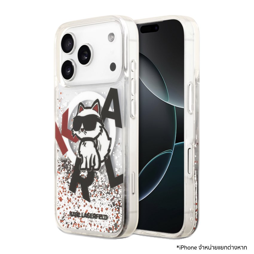 KARL Scattered Choupette Liquid Glitter MagSafe Case for iPhone 17 Pro - Transparent