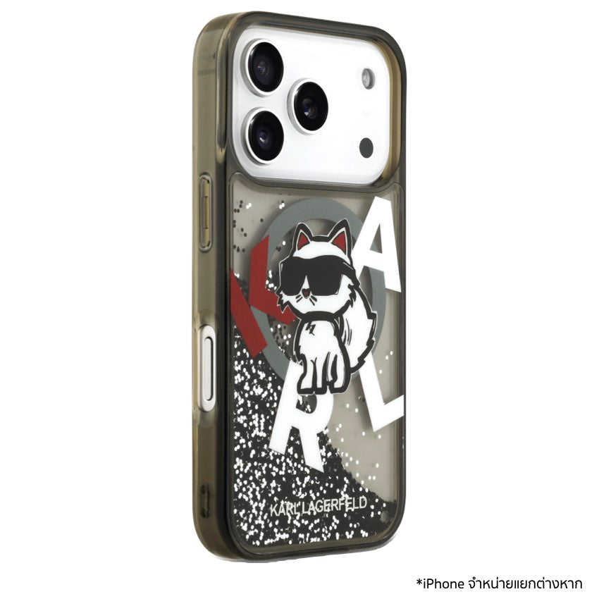 KARL Scattered Choupette Liquid Glitter MagSafe Case for iPhone 17 Pro Max - Black
