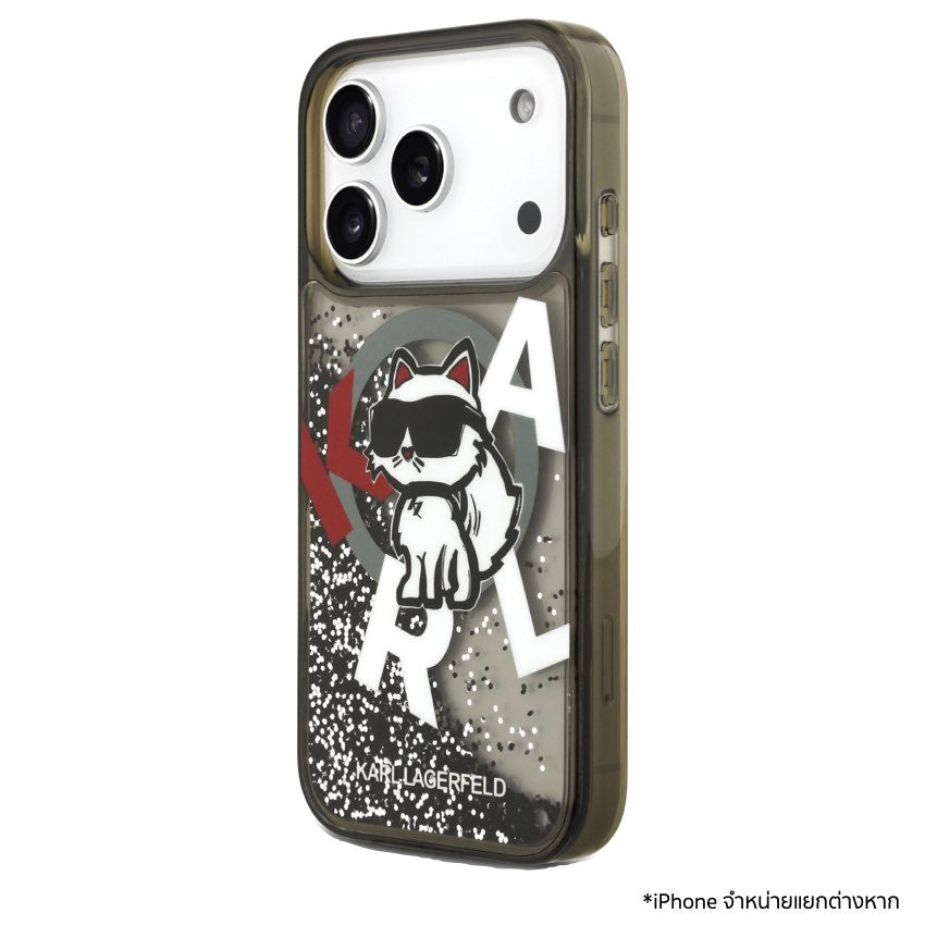KARL Scattered Choupette Liquid Glitter MagSafe Case for iPhone 17 Pro Max - Black