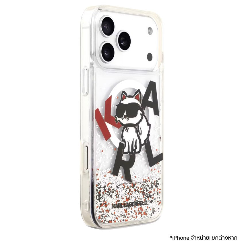 KARL Scattered Choupette Liquid Glitter MagSafe Case for iPhone 17 Pro Max - Transparent