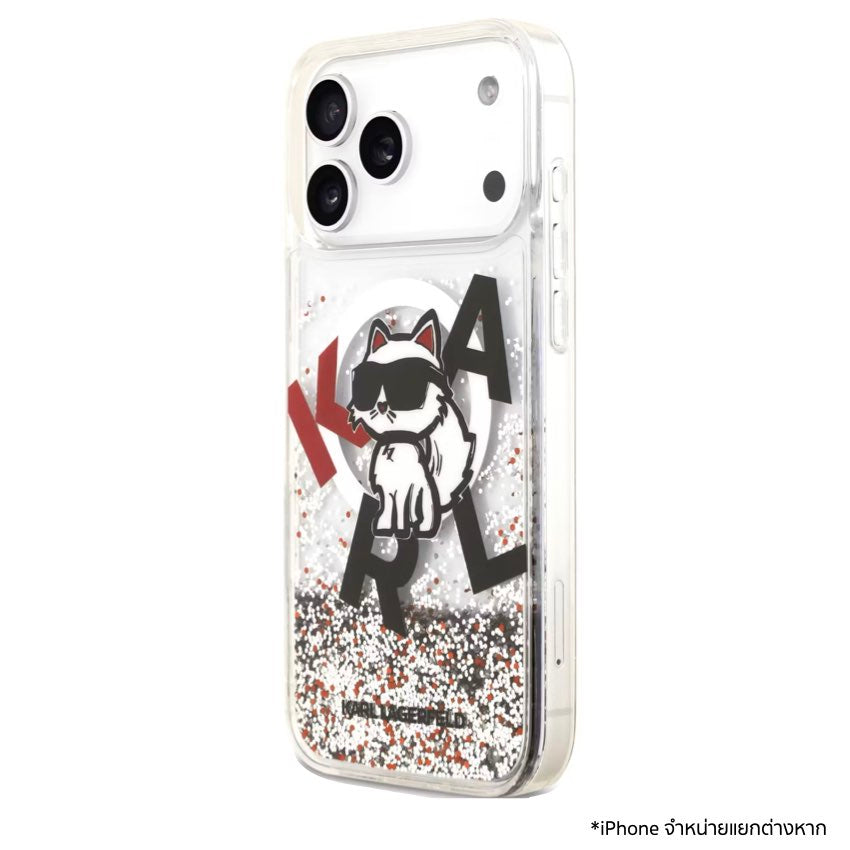 KARL Scattered Choupette Liquid Glitter MagSafe Case for iPhone 17 Pro Max - Transparent