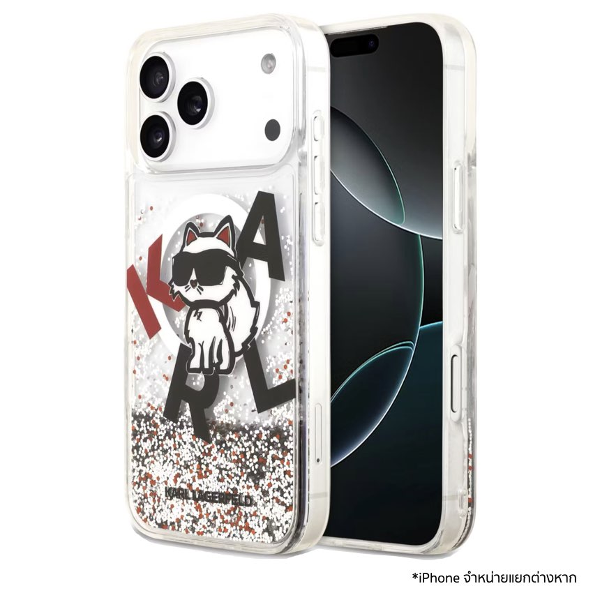 KARL Scattered Choupette Liquid Glitter MagSafe Case for iPhone 17 Pro Max - Transparent