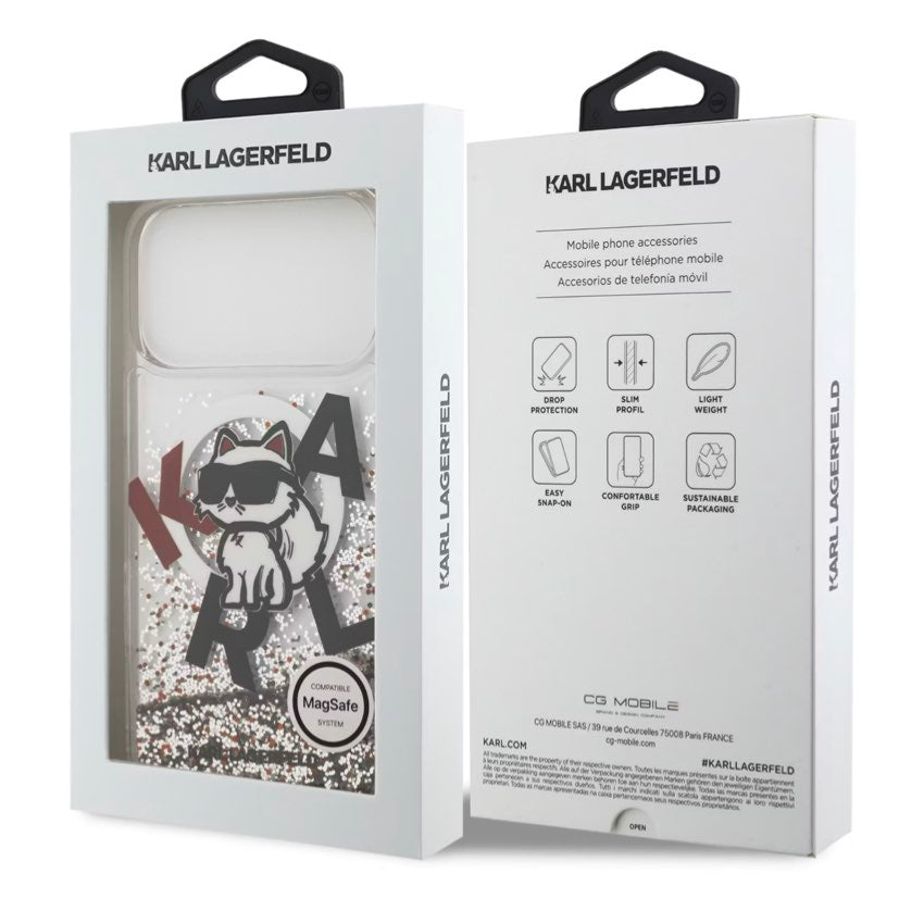 KARL Scattered Choupette Liquid Glitter MagSafe Case for iPhone 17 Pro Max - Transparent