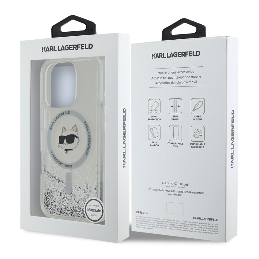 เคส iPhone 16 Pro Max Karl Lagerfeld Choupette Head MagSafe Liquid Glitter สี Transparent