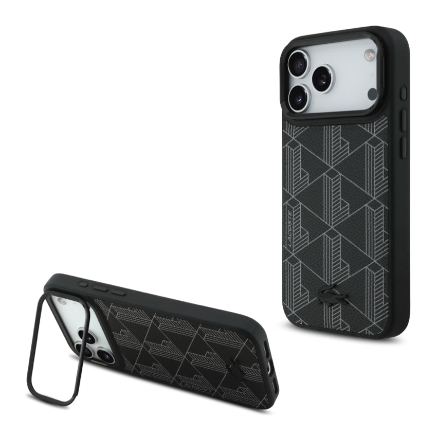 iPhone 17 Pro Max Case Lacoste Monogramme with Stand MagSafe - Black