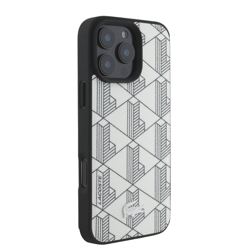 เคสกันกระแทก iPhone 16 Pro Lacoste MagSafe Hard Case PVC Monogram สี Farine