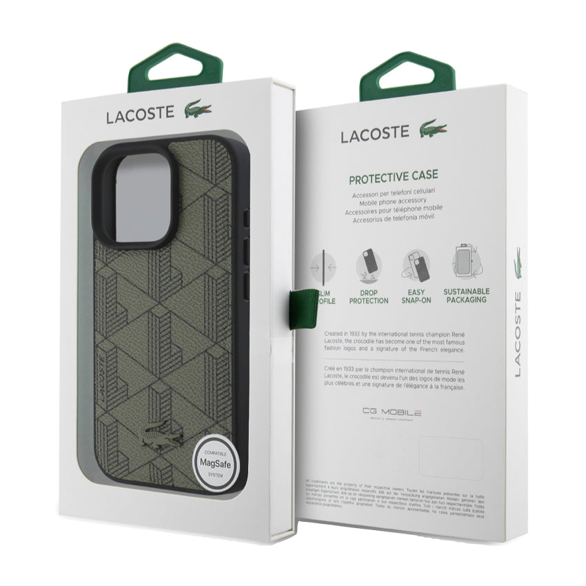 เคสกันกระแทก iPhone 16 Pro Lacoste MagSafe Hard Case PVC Monogram สี Khaki