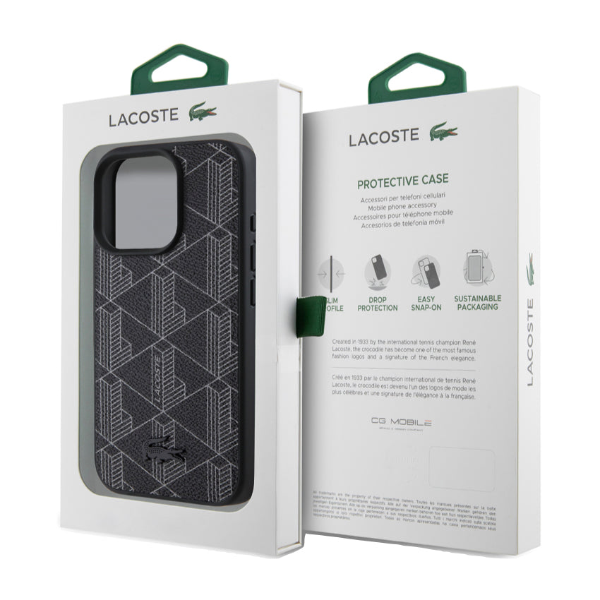 เคสกันกระแทก iPhone 16 Pro Max Lacoste MagSafe Hard Case PVC Monogram สี Black