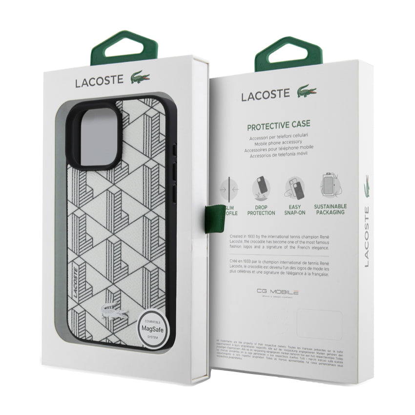 เคสกันกระแทก iPhone 16 Pro Max Lacoste MagSafe Hard Case PVC Monogram สี Farine