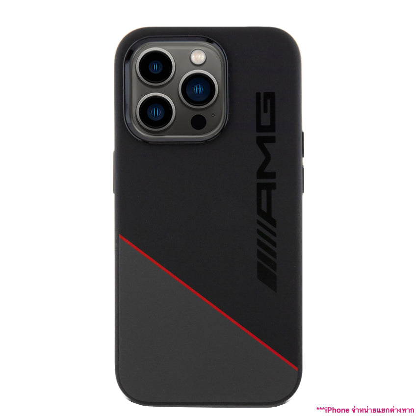 Mercedes Benz-Amg Mag Liquid Silicone Two Tones Red Line for iPhone 15 Pro - Black
