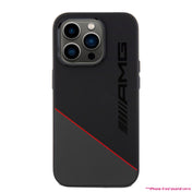 Mercedes Benz-Amg Mag Liquid Silicone Two Tones Red Line for iPhone 15 Pro - Black