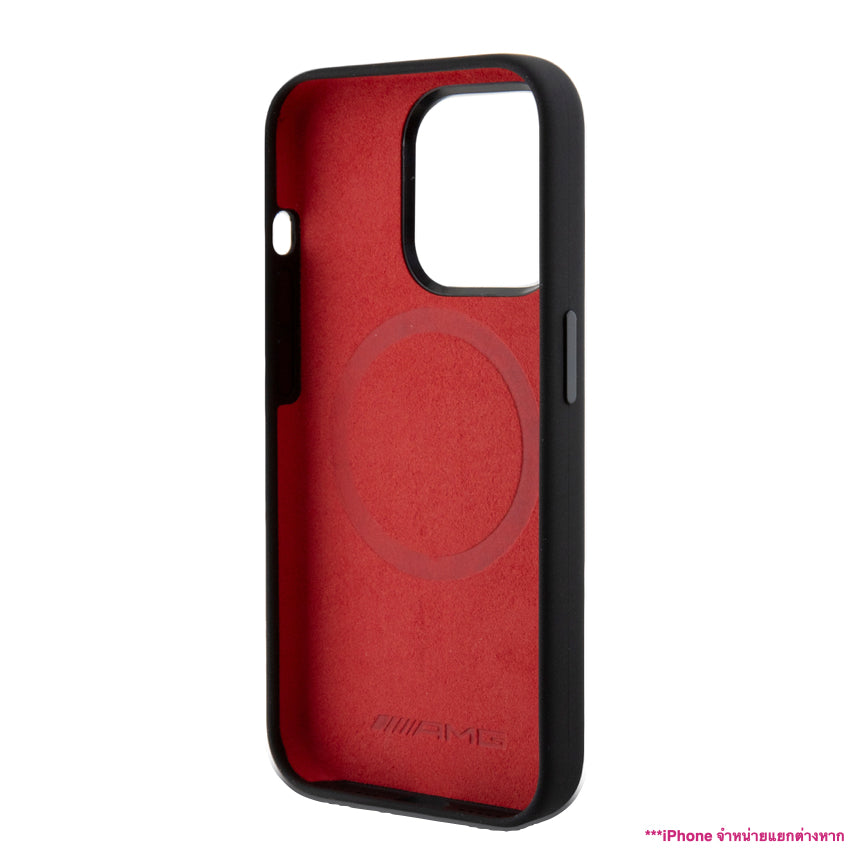 Mercedes Benz-Amg Mag Liquid Silicone Two Tones Red Line for iPhone 15 Pro - Black